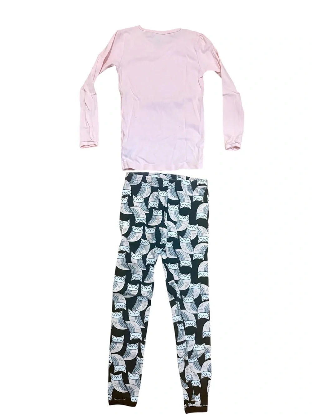Simple Joys pale pink and black owl 99% not sleepy pajama set, size 8